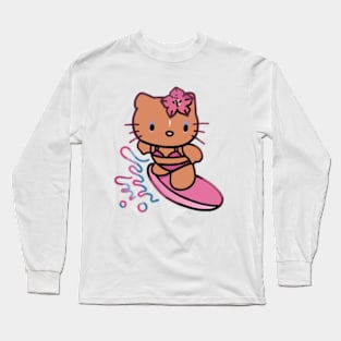 Cute Brown Cat Surfing (Summer) Long Sleeve T-Shirt